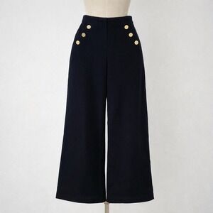 Spanx Size S The Perfect Pant Ponte Nautical Wide Leg Pants Black Gold Button